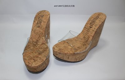 高13公分  絕美流金木透明  楔型鞋 船型鞋 坡跟 輕量  拖鞋女鞋 908
