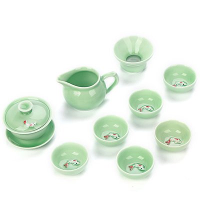 青瓷日式功夫茶具便捷整套茶具鯉魚茶杯茶壺蓋碗茶漏家用簡約辦公~特價