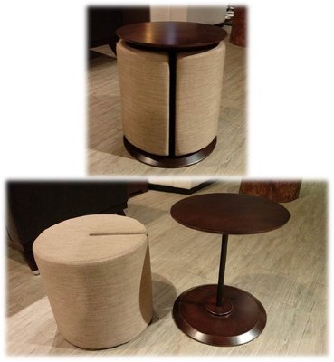 HODERN WOOD&amp;OTTOMAN - 功能型桌凳組-全實木小茶几+缺口型圓腳椅，特別產品請鑑賞