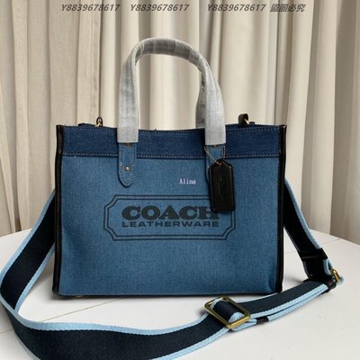 美國代購COACH 寇馳 89488 藍色帆布單肩手提托特包子母購物袋