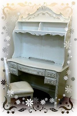 香格里拉生活館^~^歐式 古典 超可愛 浪漫芭比 珍珠白刷金 書桌 電腦桌 椅子
