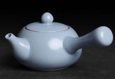 5762A 日式 汝窯側把壺 單柄天青色泡茶壺陶瓷茶壺側把壺茶道用品 和風茶壺禮品