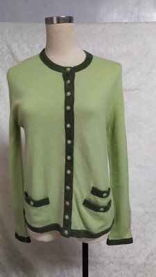 歐美專櫃品牌 100% cashmere喀什米爾 羊絨 超柔細 淡蘋果綠色系 毛衣外套~E82