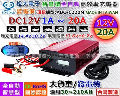 【電池達人】變電家 ABC-1220M 松大電子 汽車電池 充電機 電瓶 充電器 12V20AH 全自動 微電腦 大功率