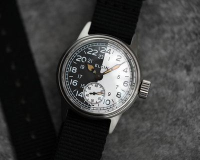 【叁·時貳更】古董埃爾金Elgin"24H-軍錶"手卷機械錶