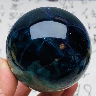 B542天然螢石水晶球紫綠螢石球，晶體通透螢石原石打磨綠色水 水晶 原石 把件【玲瓏軒】