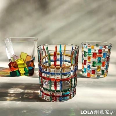 意大利設計師同款手工彩繪線條編織水晶玻璃杯威士忌杯 果汁水杯-LOLA創意家居