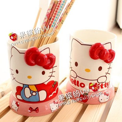 Hello Kitty 凱蒂貓 卡通 陶瓷 筷子筒 筷子架 筷子籠 餐具筒
