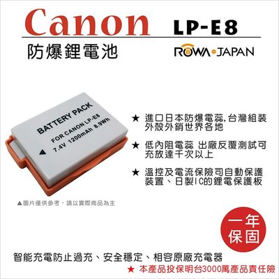 無敵兔@樂華 FOR Canon LP-E8 相機電池 鋰電池 防爆 原廠充電器可充 保固一年