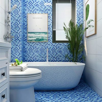 藍色水池專用游泳池水晶玻璃鏡面馬賽克瓷磚墻磚魚池衛生間背景墻~特價