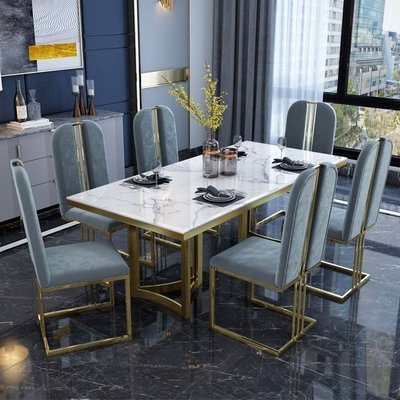 【熱賣精選】北歐大理石餐桌椅組合輕奢后現代簡約小戶型家用港式長方形飯桌子