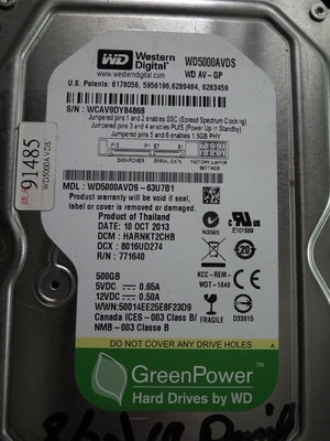 WD綠標SATA硬碟 500GB WD5000AVDS-63U7B1 7200RPM 500G 7200轉3.5吋硬碟