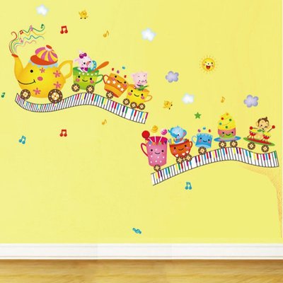 Loxin 創意可移動壁貼 動物杯子玩具小火車【BF0916】DIY組合壁貼/壁紙/牆貼/背景貼