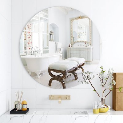 【熱賣精選】 浴室圓鏡子壁掛貼墻自粘橢圓形洗手衛生間掛墻化妝梳妝衛浴玻璃鏡