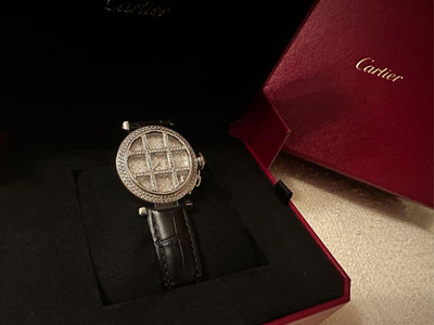 Cartier pasha 法國限定滿滿小logo配滿鑽面盤 井字後鑲鑽錶 36mm 機械錶 #無誠勿擾