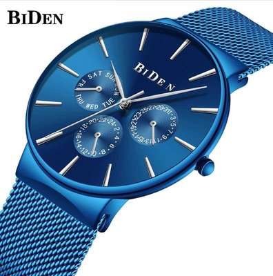 【潮裡潮氣】BIDEN拜登超薄防水男士手錶商務網帶腕錶石英錶0047-6