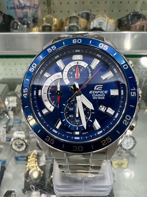 【金台鐘錶】CASIO卡西歐 EDIFICE 賽車錶 計時碼錶 (藍) 不鏽鋼錶帶 防水100米 EFV-550D-2A