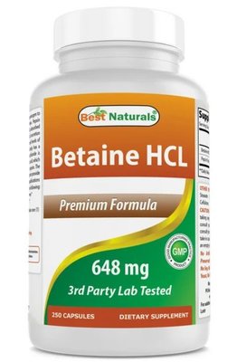 《巨便宜》甜菜鹼鹽酸鹽 Betaine HCL 648毫克*250粒 最低單價！
