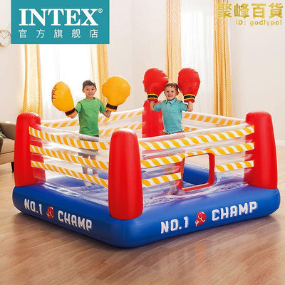 INTEX蹦床帶護網兒童跳跳床家用摺疊充氣樂園城堡室內彈跳床玩具