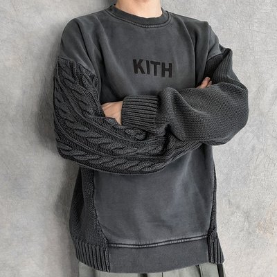 KITH Combo Knit Crewneck 重磅蠟染水洗針織鋪絨長袖T恤衛衣毛衣男女