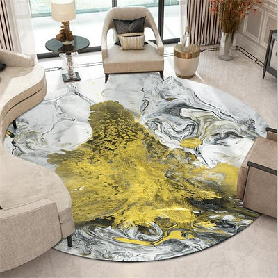 跨境現代北歐風抽象黑白金色水墨油畫客廳臥室吊籃椅圓形地墊地毯