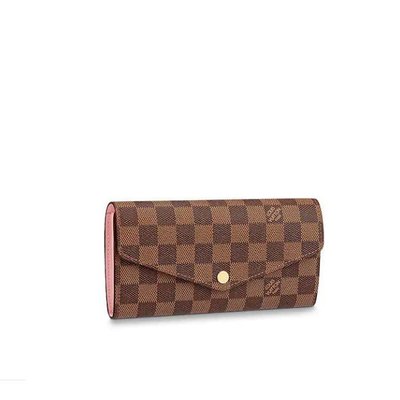 【二手】Louis Vuitton N60114 SARAH 粉色 棋盤格紋釦式長夾 發財包LVFrLavan