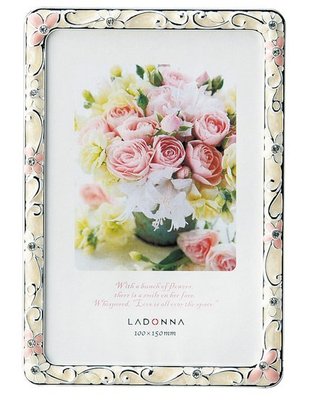 日本Ladonna Bridal系列 花花世界 4x6金屬水晶結婚相框 /MJ94-P-PK