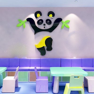 熊貓兒童房寶寶幼兒園水晶壓克力3D立體壁貼畫紙卡通臥室牆壁裝飾