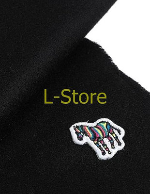 @L-store@Sale 現貨 全新真品 PS Paul Smith 經典彩色斑馬 刺繡logo 100%羊毛圍巾 黑色一條