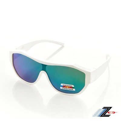 【Z-POLS】流行設計珍珠白質感框搭Polarized偏光REVO七彩電鍍綠抗UV400包覆式太陽眼鏡(有無近視皆可用