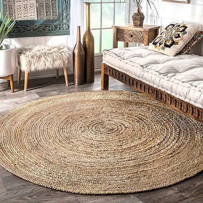 【現貨】印尼編織圓形地墊 黃麻編織地毯 圓型地毯 編織地毯 平織地毯 水草編織毯 有機地毯 有機地墊