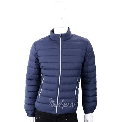 現貨熱銷-TRUSSARDI 經典皮革標藍色絎縫拉鍊輕羽絨夾克 1810262-34