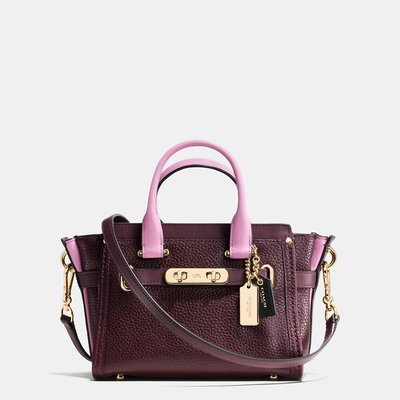 Coco小舖COACH 35954 S wagger 20 in colorblock leather 粉紅/酒紅雙色