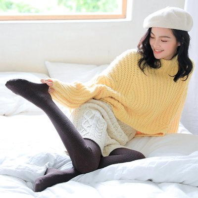 750D日系秋冬季羊絨加絨加厚連褲襪子女羊毛打底襪打底褲顯瘦保暖~特價
