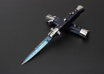 刀品世家 意大利AKC古典跳刀  藍天 白金鋼頭 彈簧刀 自動刀 折刀
