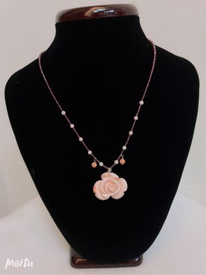 天然紅珊瑚「粉珊瑚芙蓉玫瑰花項鍊」