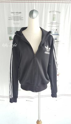 kiki style*運動品牌adidas*經典不敗款黑色三條白色滾邊拉鍊夾克連帽運動外套AE瑜珈roxy潮af跑步健身