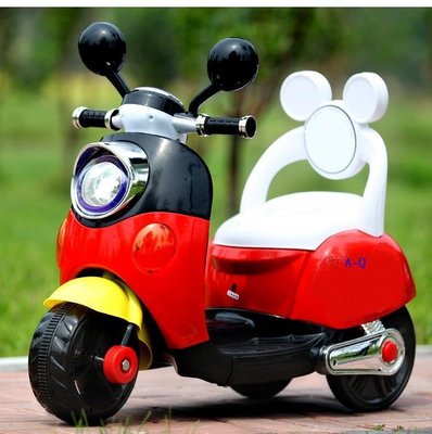 A-Q小家電 最新款 1505 附椅背 米奇 兒童電動車摩托車 三輪摩托車 電童 電瓶車 生日 禮物 兒童電動車
