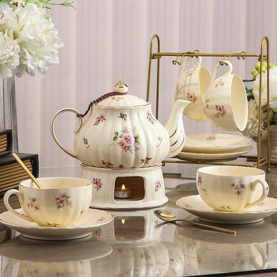 水果茶壺套裝 家用法式復古花茶壺 蠟燭加熱英式下午茶具茶杯