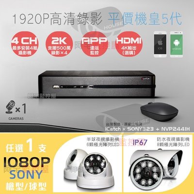 【阿宅監控屋】台灣可取 4路500萬監控主機+SONY IMX323 1080P 球型/防水型 夜視攝影機×1 監視器
