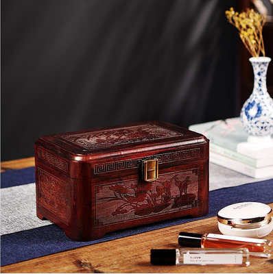 本月紅酸枝中式實木首飾盒收納盒家用復古帶鎖珠寶飾品盒百寶箱