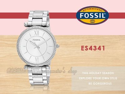 CASIO時計屋 FOSSIL 手錶 ES4341 晶鑽羅馬指針女錶 不鏽鋼錶帶 銀色錶面 生活防水