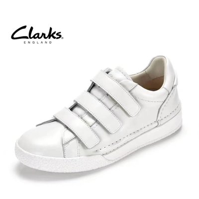 ❤小鹿臻選❤Clarks正品Clarks女士2022春夏新款牛皮平底魔術貼休閑鞋小白鞋板鞋女