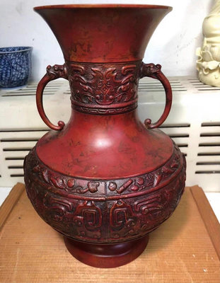 昭和時期古鑄銅饕餮紋花瓶