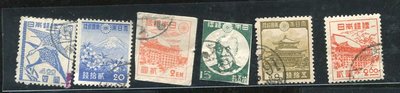 日本郵票#19042534 , 昭和切手 , 舊票6枚 , 1947 , 品相如圖