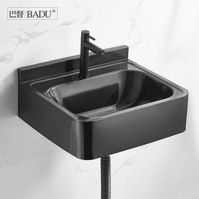 304黑色不銹鋼掛墻式洗手盆小戶型衛生間陽台面壁掛式洗臉盆家用