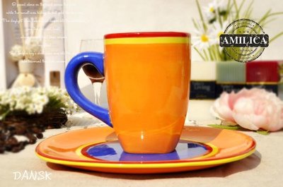 外單DANSK橘藍條紋馬克杯水杯咖啡杯|托盤|餐盤菜盤|點心盤