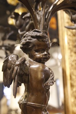 法國小天使銅雕古董燭台 歐洲古董老件(04_W-14)【小學樘_歐洲老家具】