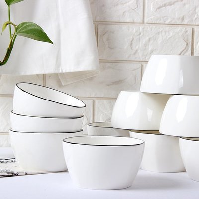 家用陶瓷碗10個套裝碗家用方碗吃米飯碗小湯碗北歐餐具適用微波爐~特價