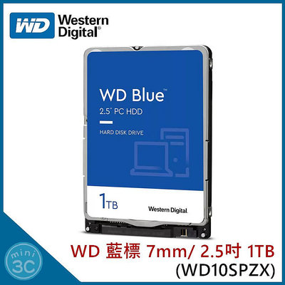 WD 威騰 WD10SPZX 藍標 1TB 2.5吋 7mm 內接硬碟 裝機硬碟 7m 筆電 桌機 通用 公司貨